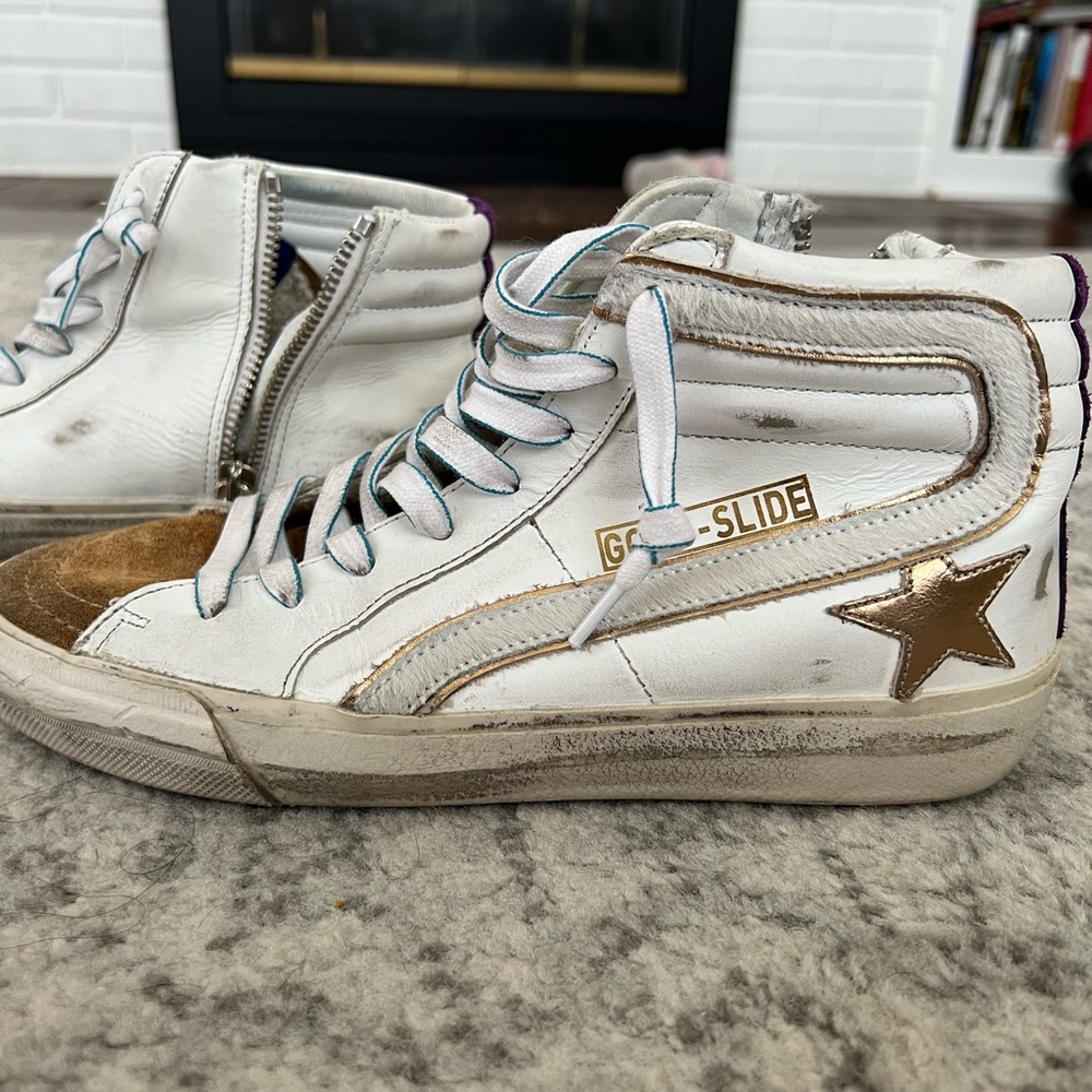 Golden Goose White and Gold Sneakers